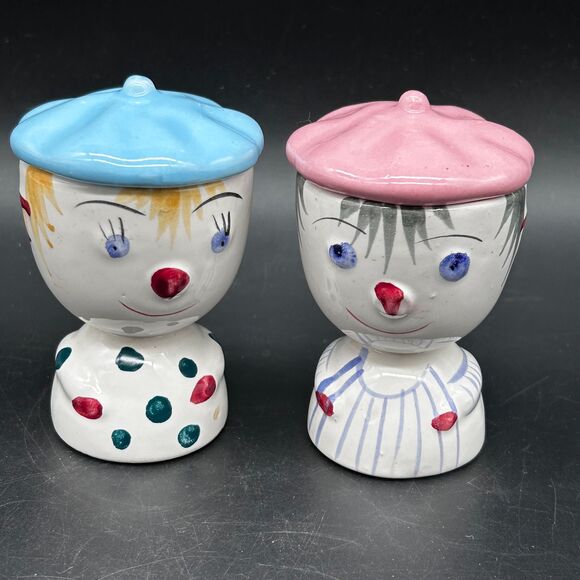 Vintage Japan Boy And Girl Egg Cups With Lids. Set Of two. - Picture 1 of 3